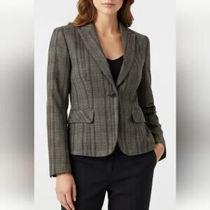 BCBG Max Azria Wool Houndstooth Academic Blazer Jacket Elbow Patches, Wmns S